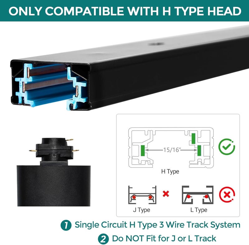 iCreating H Track Lighting Connector Kit - Black H Track Lighting Rail Connectors, 3 Wire Track Lighting Fixtures Accessories All in One Kit for Single Circuit H Type LED Track Lighting Heads System - Image 2